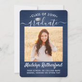 2 Foto geborsteld Navy Blue White Script-Afstudere Aankondiging (Voorkant)