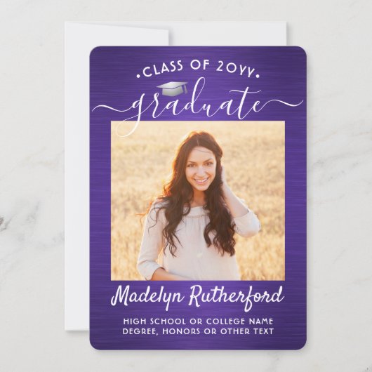 2 Foto geborsteld Paars en wit Afstuderen Aankondiging (Voorkant)