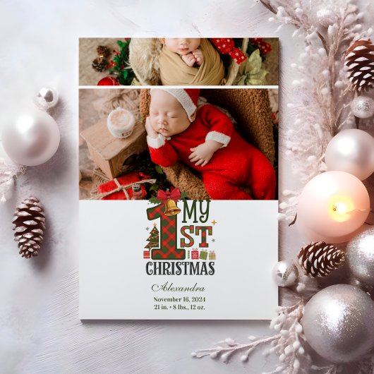 2 Foto geplaatst Eerste kerst Feestdagenkaart