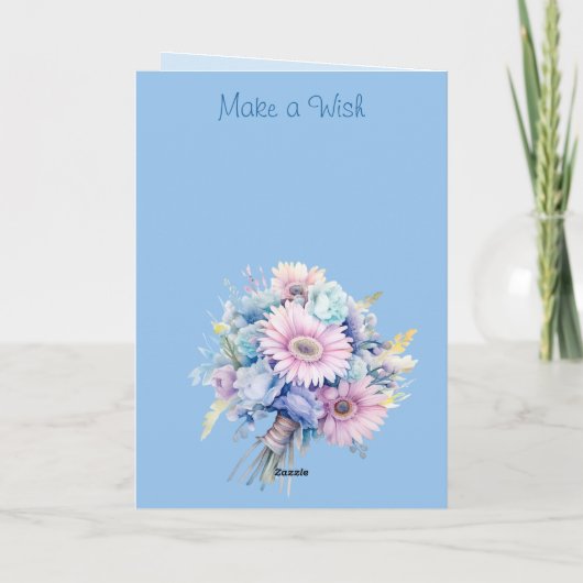 2 foto Gerbera blauwe verjaardag Kaart (Achterkant)