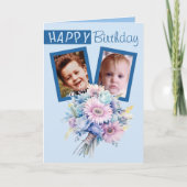2 foto Gerbera blauwe verjaardag Kaart (Voorkant)