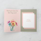 2 foto Gerbera Coral Green Verjaardag Kaart (Binnen)