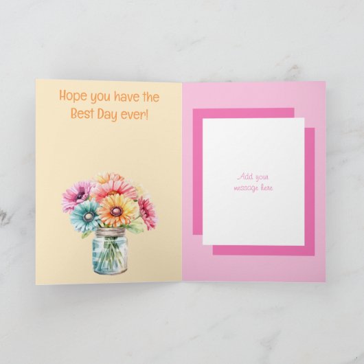 2 foto Gerbera oranje roze verjaardag Kaart (Binnen)