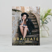 2 Foto Gold Foil Afstuderen kondiging Folie Uitnodiging (Staand Voorkant)