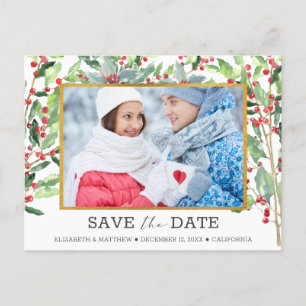 2 Foto Gold Foil Holiday Weddenschap Save the Date Feestdagenkaart