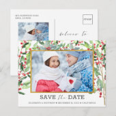 2 Foto Gold Foil Holiday Wedding Save the Date Feestdagenkaart (Voorkant / Achterkant)