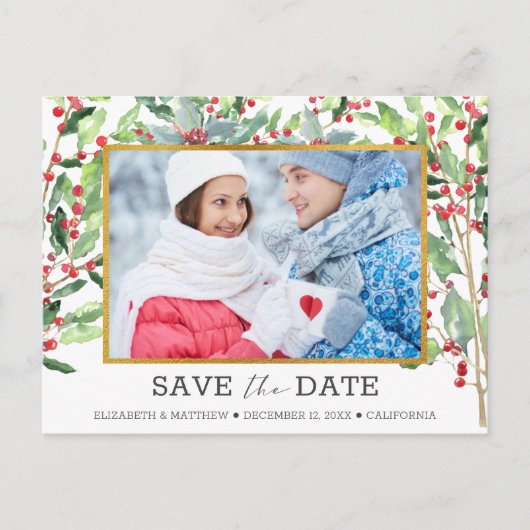 2 Foto Gold Foil Holiday Wedding Save the Date Feestdagenkaart (Voorkant)