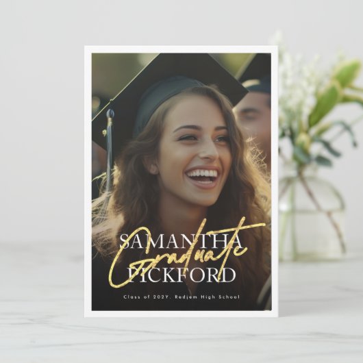 2 Foto Gold High School 2024 Graduation Party Kaart (Staand voorkant)