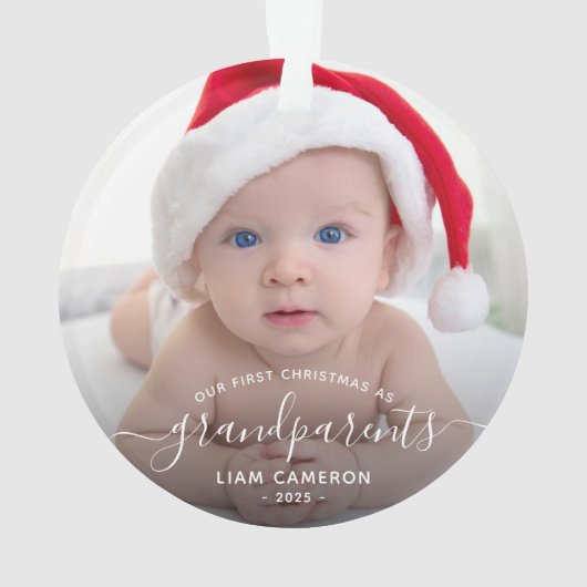 2-Foto-Grandouders First KerstWhite Script Ornament (achterkant)
