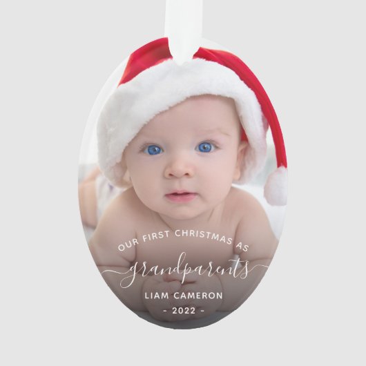2-Foto-Grandouders First KerstWhite Script Ornament (achterkant)