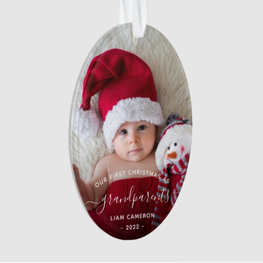 2-Foto-Grandouders First KerstWhite Script Ornament (voorkant)