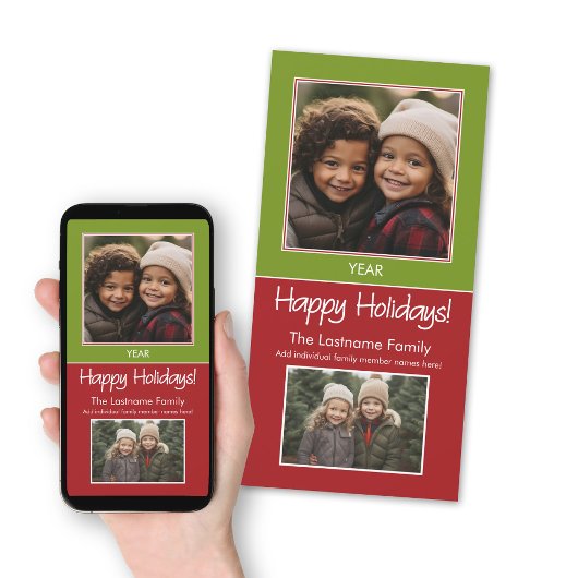 2 Foto - Green Red Minimal - Prettige feestdagen Feestdagenkaart