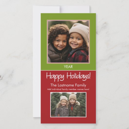 2 Foto - Green Red Minimal - Prettige feestdagen Feestdagenkaart (Voorkant)