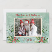 2 Foto Green Red Modern Floral Waterverf Foto Feestdagenkaart (Voorkant)