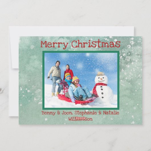 2 Foto Green Red Modern Floral Waterverf Foto Feestdagenkaart (Achterkant)