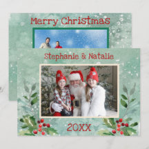 2 Foto Green Red Modern Floral Waterverf Foto