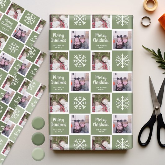 2 Foto Greens - Merry Kerstsnowflakes Inpakpapier Vel