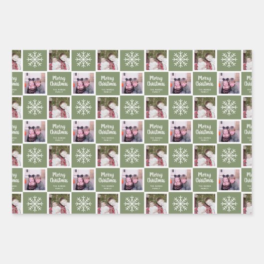 2 Foto Greens - Merry Kerstsnowflakes Inpakpapier Vel (Voorkant)
