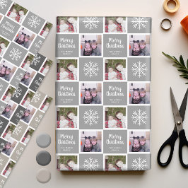 2 Foto grijze neutraals Merry kerstsnowflakes Inpakpapier Vel