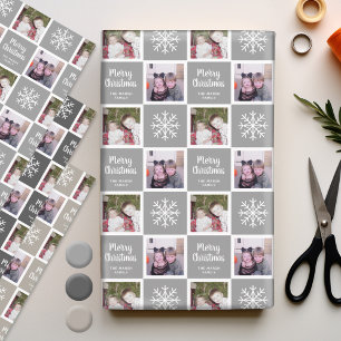2 Foto grijze neutraals Merry kerstsnowflakes Inpakpapier Vel