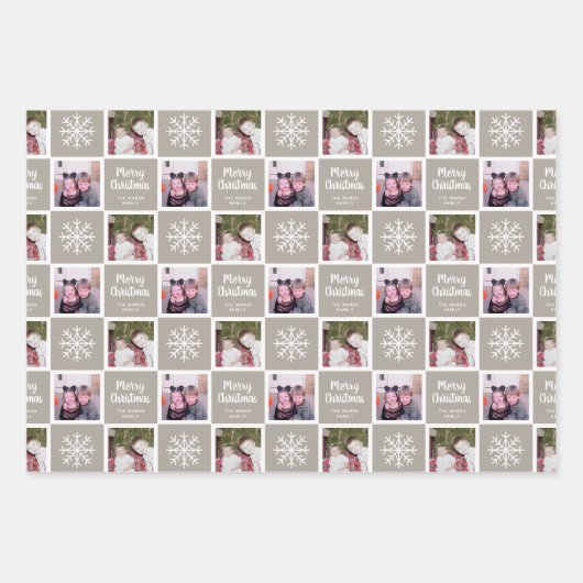 2 Foto grijze neutraals Merry kerstsnowflakes Inpakpapier Vel (Voorkant 3)