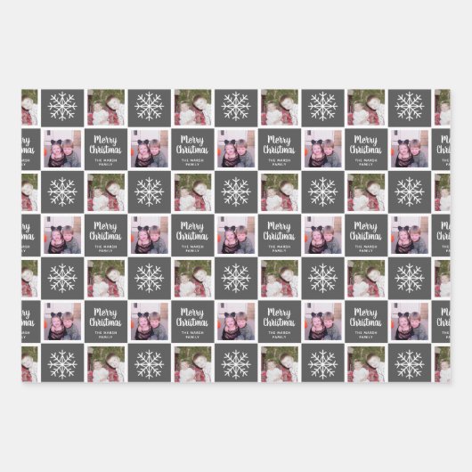 2 Foto grijze neutraals Merry kerstsnowflakes Inpakpapier Vel (Voorkant 2)