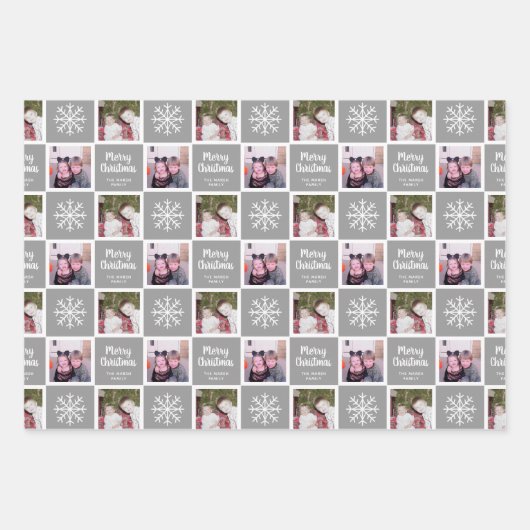 2 Foto grijze neutraals Merry kerstsnowflakes Inpakpapier Vel (Voorkant)