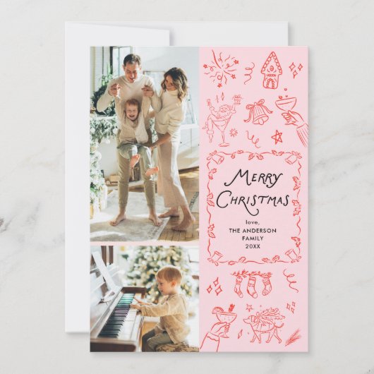 2 Foto grillige hand getekend Schattigee kerst Kaa Feestdagenkaart (Voorkant)