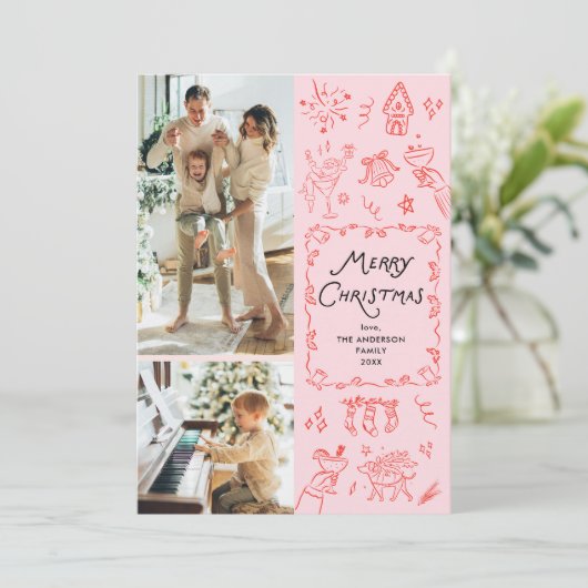 2 Foto grillige hand getekend Schattigee kerst Kaa Feestdagenkaart (Staand voorkant)