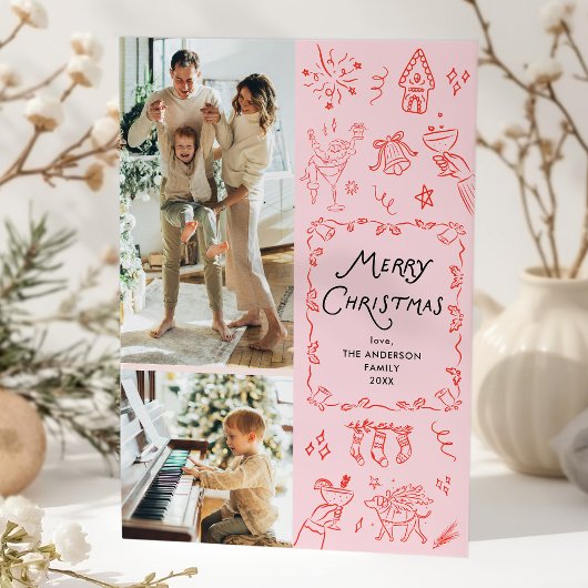 2 Foto grillige hand getekend Schattigee kerst Kaa Feestdagenkaart