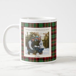 2 Foto Groen Rood Geruit Rustieke Monogram Kerstmi Grote Koffiekop