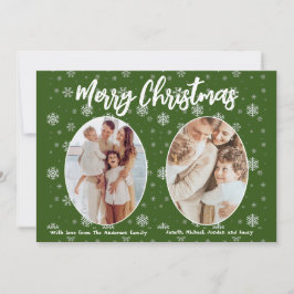 2 Foto Groene Sneeuwvlokken Moderne Vrolijke Kerst Feestdagenkaart