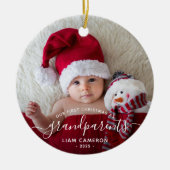 2 Foto Grootouders Eerste Kerst Wit Schrift Keramisch Ornament (Voorkant)
