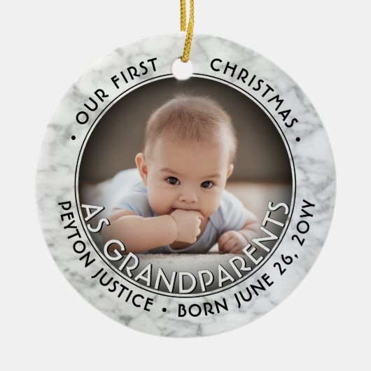 2 Foto grootouders Eerste Kerstkerst Faux Marble Keramisch Ornament (Voorkant)