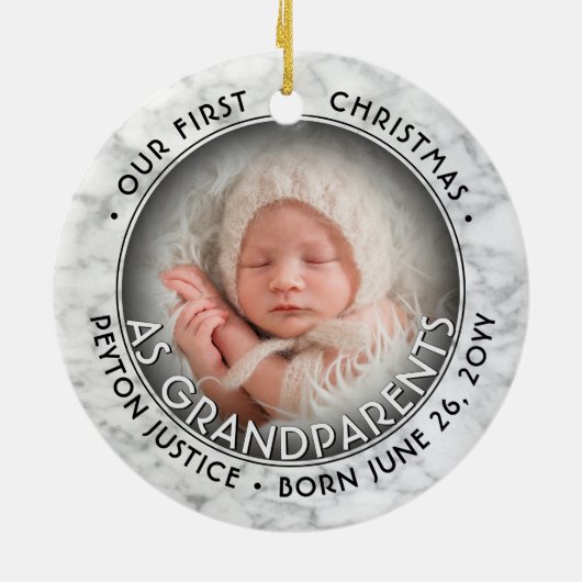 2 Foto grootouders Eerste Kerstkerst Faux Marble Keramisch Ornament (Achterkant)