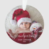 2-Foto Grootouders Eerste Kerstmis Witte Script Ornament (voorkant)