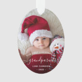 2-Foto Grootouders Eerste Kerstmis Witte Script Ornament (voorkant)