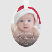2-Foto Grootouders Eerste Kerstmis Witte Script Ornament (achterkant)
