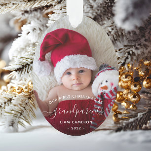 2-Foto Grootouders Eerste Kerstmis Witte Script Ornament