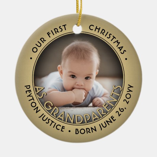 2 Foto grootouders Eerste Kerstmis Zwart & Goud Keramisch Ornament (Voorkant)