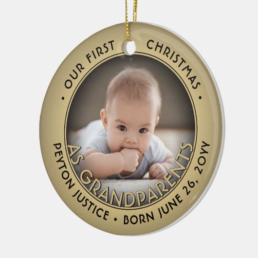 2 Foto grootouders Eerste Kerstmis Zwart & Goud Keramisch Ornament (Links)