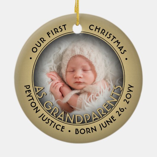 2 Foto grootouders Eerste Kerstmis Zwart & Goud Keramisch Ornament (Achterkant)