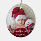 2 Foto grootouders Eerste Kerstwit script Keramisch Ornament (Links)