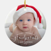 2 Foto grootouders Eerste Kerstwit script Keramisch Ornament (Achterkant)