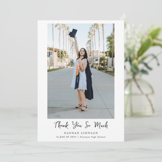 2 Foto Hand beletterd Afstuderen dank u kaart (Staand voorkant)