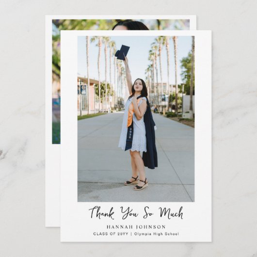 2 Foto Hand beletterd Afstuderen dank u kaart (Voorkant / Achterkant)