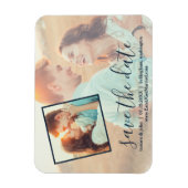 2 Foto Hand Lettered Script Sla de datum op Magneet (Verticaal)