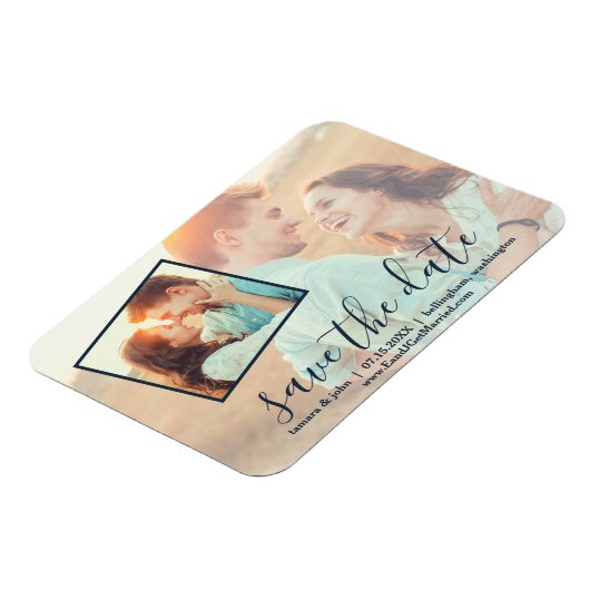 2 Foto Hand Lettered Script Sla de datum op Magneet (Linkerzijde)