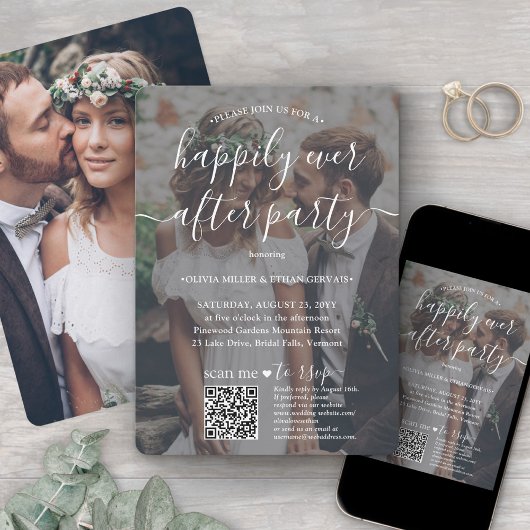 2 Foto Happily Ever After Feest QR RSVP Trouwen Kaart