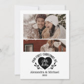 2 Foto Hart Eerste Kerst als Mr & Mrs. Feestdagenkaart (Voorkant)